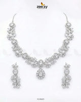 Silver Bold Stone Necklace Set Silver White Necklace Sets - Zeesy Jewellery Pakistan | Premium Artificial & Imitation Jewellery