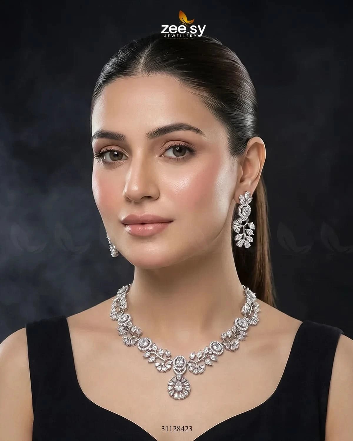 Silver Bold Stone Necklace Set Necklace Sets - Zeesy Jewellery Pakistan | Premium Artificial & Imitation Jewellery