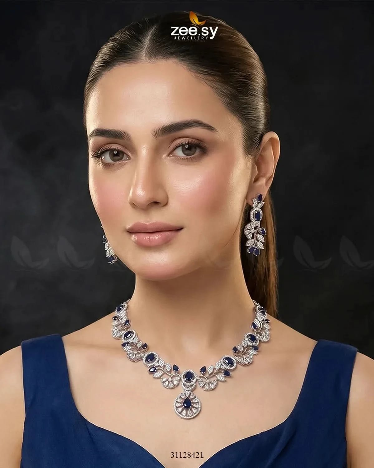 Silver Bold Stone Necklace Set Necklace Sets - Zeesy Jewellery Pakistan | Premium Artificial & Imitation Jewellery