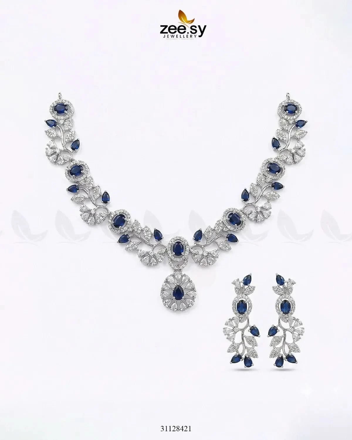 Silver Bold Stone Necklace Set Silver Blue Necklace Sets - Zeesy Jewellery Pakistan | Premium Artificial & Imitation Jewellery