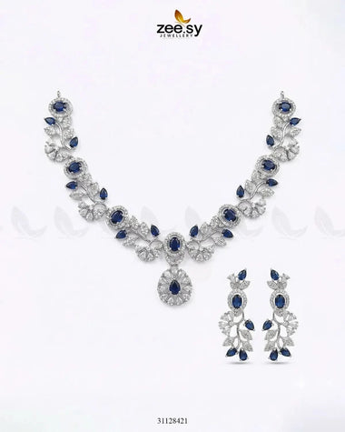 Silver Bold Stone Necklace Set Silver Blue Necklace Sets - Zeesy Jewellery Pakistan | Premium Artificial & Imitation Jewellery