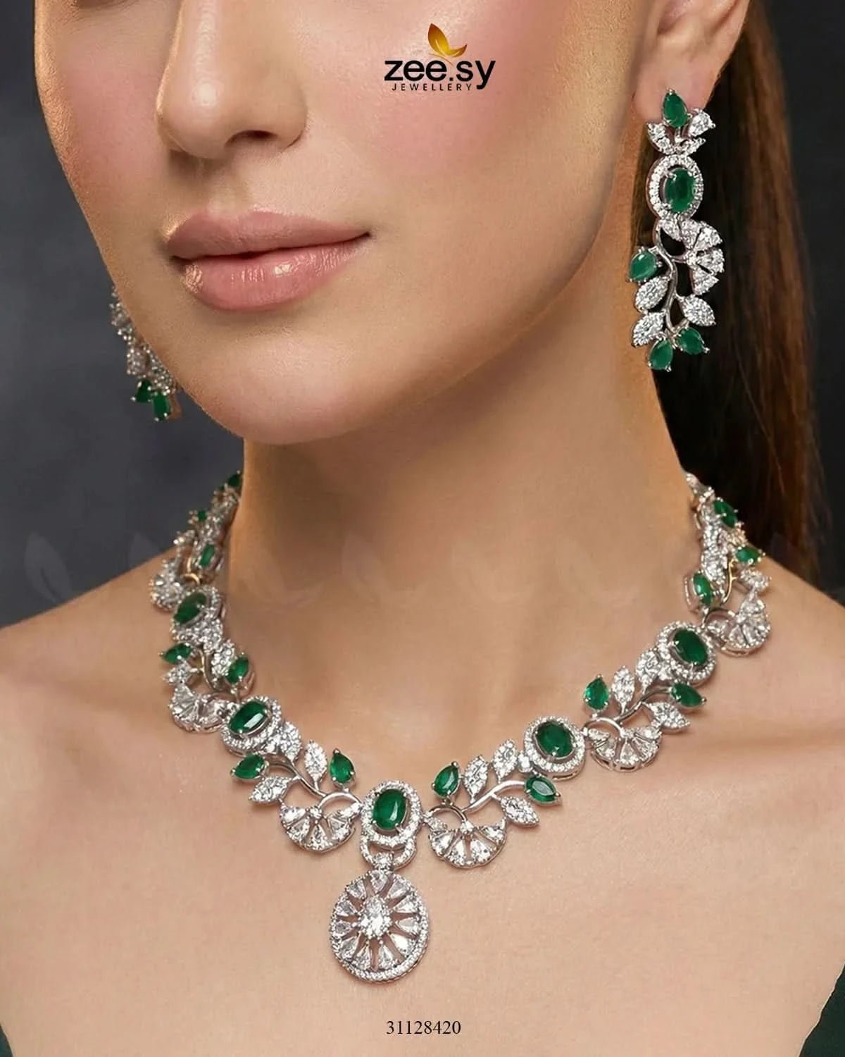 Silver Bold Stone Necklace Set Necklace Sets - Zeesy Jewellery Pakistan | Premium Artificial & Imitation Jewellery
