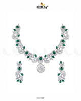 Silver Bold Stone Necklace Set Silver Green Necklace Sets - Zeesy Jewellery Pakistan | Premium Artificial & Imitation Jewellery
