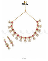 Baguette Fringe Tassel Necklace Set Golden Ruby Necklace Sets - Zeesy Jewellery Pakistan | Premium Artificial & Imitation Jewellery