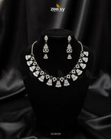 Baguette Fringe Tassel Necklace Set Silver Black Necklace Sets - Zeesy Jewellery Pakistan | Premium Artificial & Imitation Jewellery
