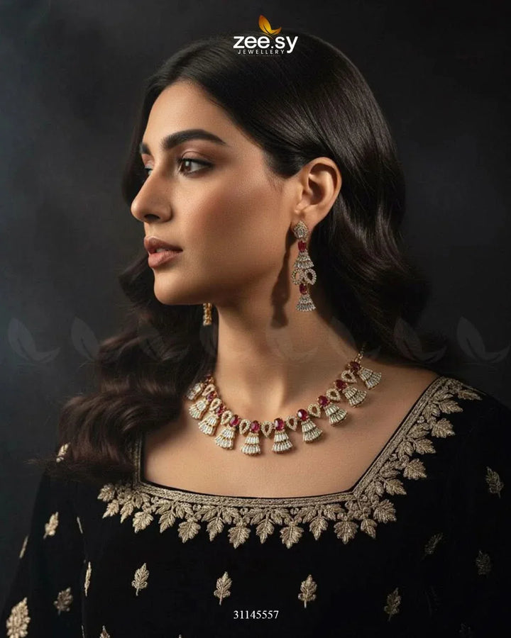 Baguette Fringe Tassel Necklace Set Necklace Sets - Zeesy Jewellery Pakistan | Premium Artificial & Imitation Jewellery