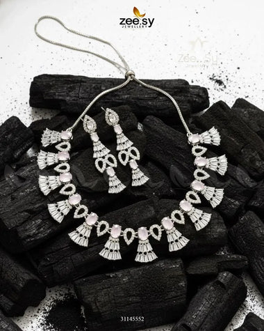Baguette Fringe Tassel Necklace Set Necklace Sets - Zeesy Jewellery Pakistan | Premium Artificial & Imitation Jewellery