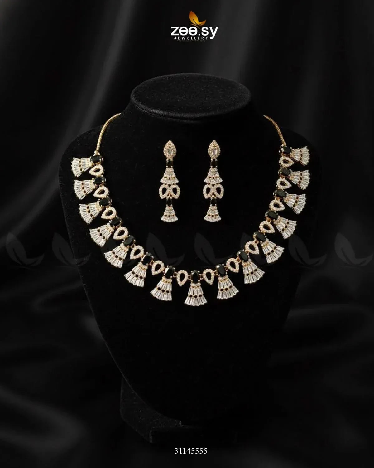 Baguette Fringe Tassel Necklace Set Golden Black Necklace Sets - Zeesy Jewellery Pakistan | Premium Artificial & Imitation Jewellery