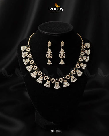 Baguette Fringe Tassel Necklace Set Golden Black Necklace Sets - Zeesy Jewellery Pakistan | Premium Artificial & Imitation Jewellery