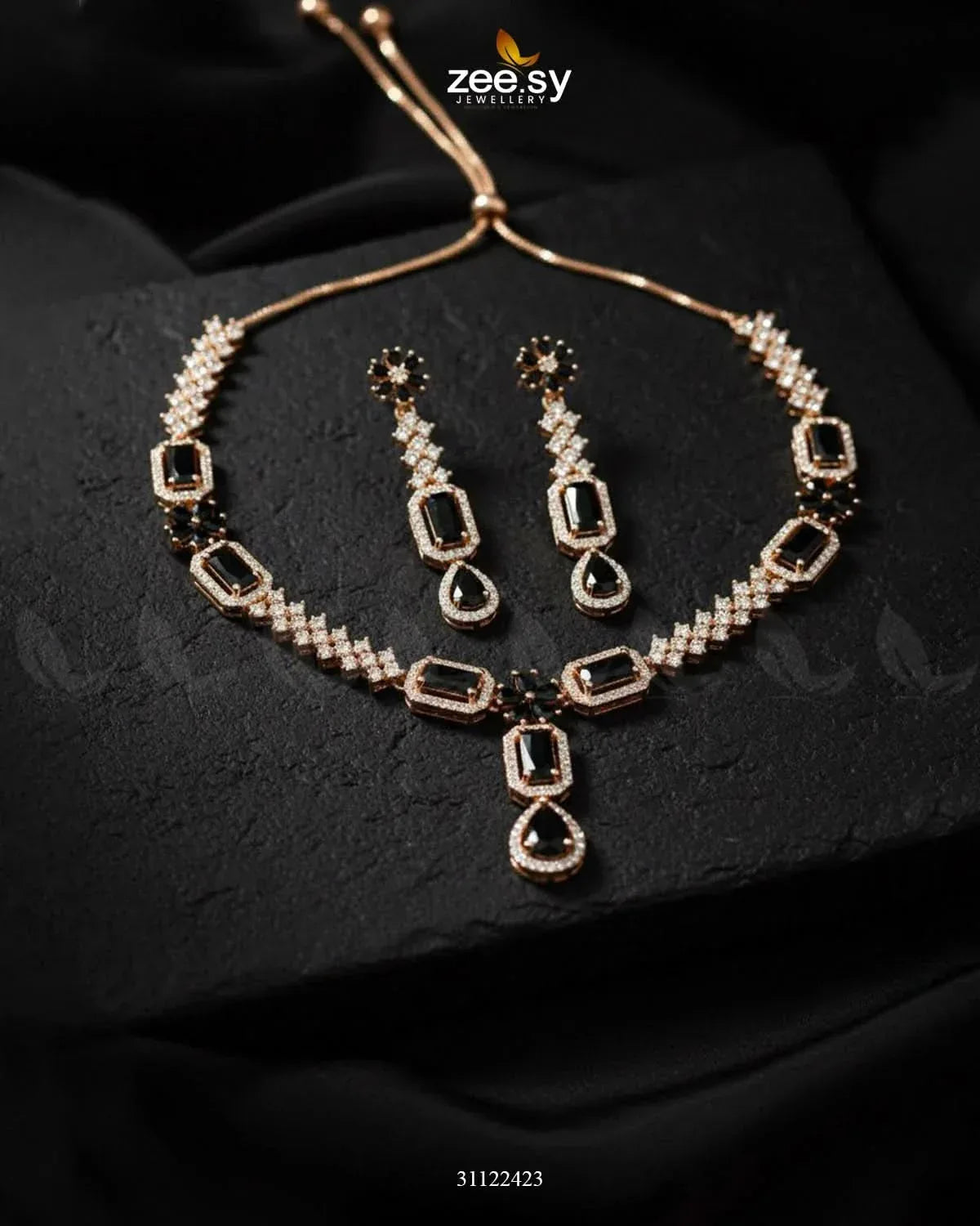 Destiny's Grand Oval Necklace Set Golden Black Necklace Sets - Zeesy Jewellery Pakistan | Premium Artificial & Imitation Jewellery