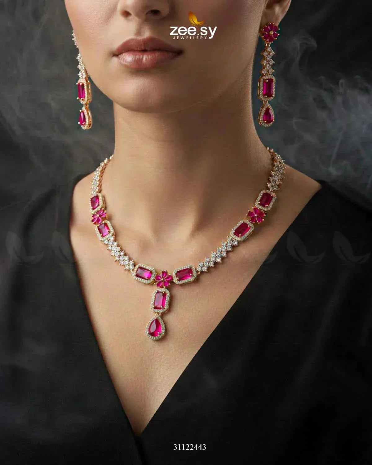 Destiny's Grand Oval Necklace Set Golden Red Necklace Sets - Zeesy Jewellery Pakistan | Premium Artificial & Imitation Jewellery