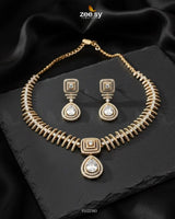 Kavita Art Oval Crystal Necklace Set Golden White Necklace Sets - Zeesy Jewellery Pakistan | Premium Artificial & Imitation Jewellery