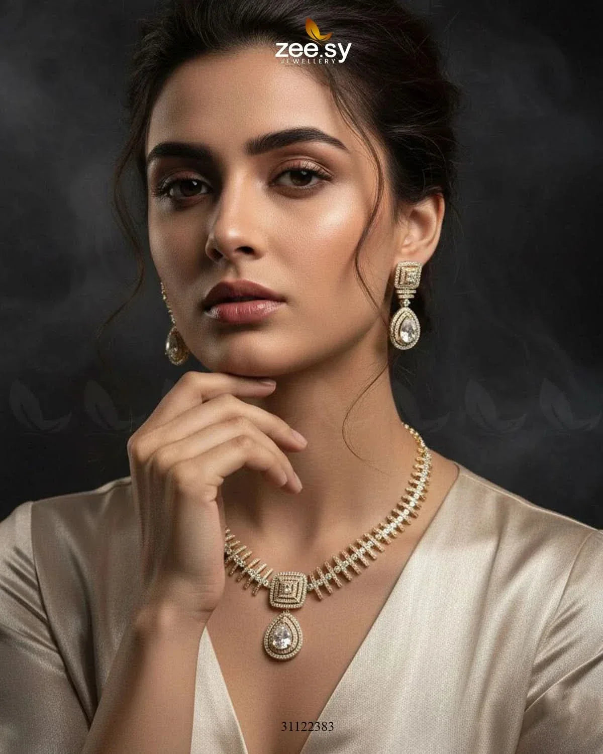 Kavita Art Oval Crystal Necklace Set Necklace Sets - Zeesy Jewellery Pakistan | Premium Artificial & Imitation Jewellery