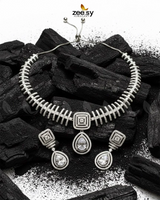 Kavita Art Oval Crystal Necklace Set Silver White Necklace Sets - Zeesy Jewellery Pakistan | Premium Artificial & Imitation Jewellery