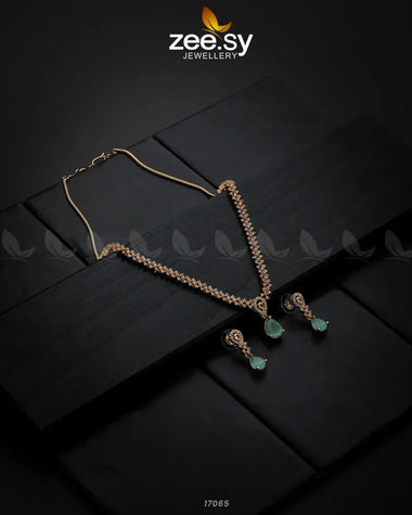 Nargis Zircon Necklace Golden Mint Green Necklace Sets - Zeesy Jewellery Pakistan | Premium Artificial & Imitation Jewellery