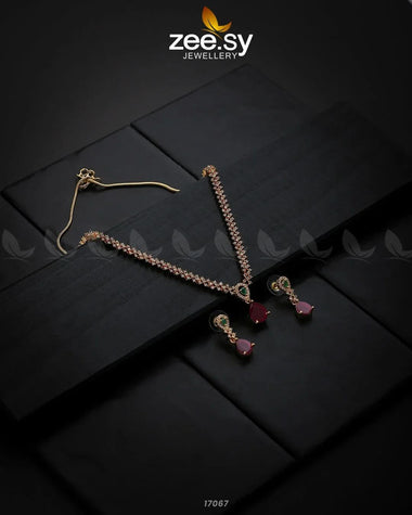 Nargis Zircon Necklace Golden Red & Green Necklace Sets - Zeesy Jewellery Pakistan | Premium Artificial & Imitation Jewellery