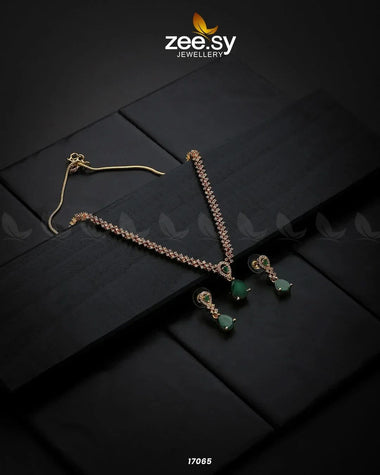 Nargis Zircon Necklace Golden Green Necklace Sets - Zeesy Jewellery Pakistan | Premium Artificial & Imitation Jewellery
