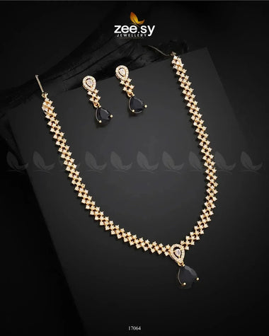 Nargis Zircon Necklace Golden Blue Necklace Sets - Zeesy Jewellery Pakistan | Premium Artificial & Imitation Jewellery