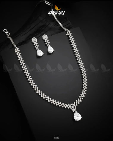 Nargis Zircon Necklace Silver White Necklace Sets - Zeesy Jewellery Pakistan | Premium Artificial & Imitation Jewellery