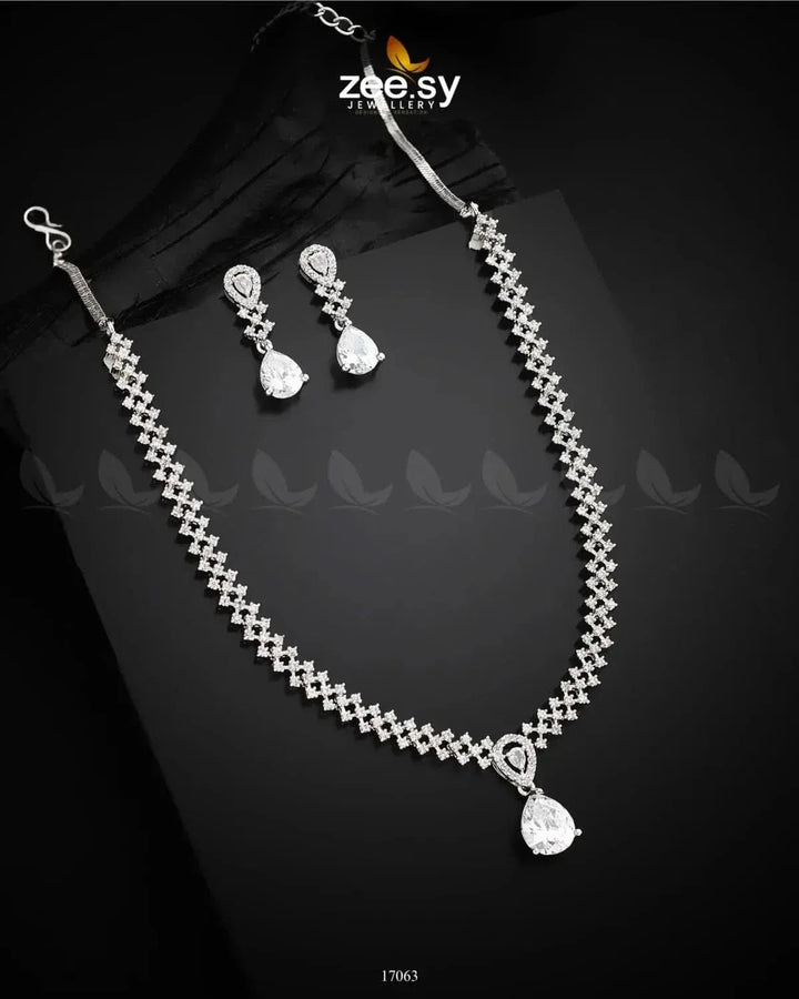 Nargis Zircon Necklace Silver White Necklace Sets - Zeesy Jewellery Pakistan | Premium Artificial & Imitation Jewellery