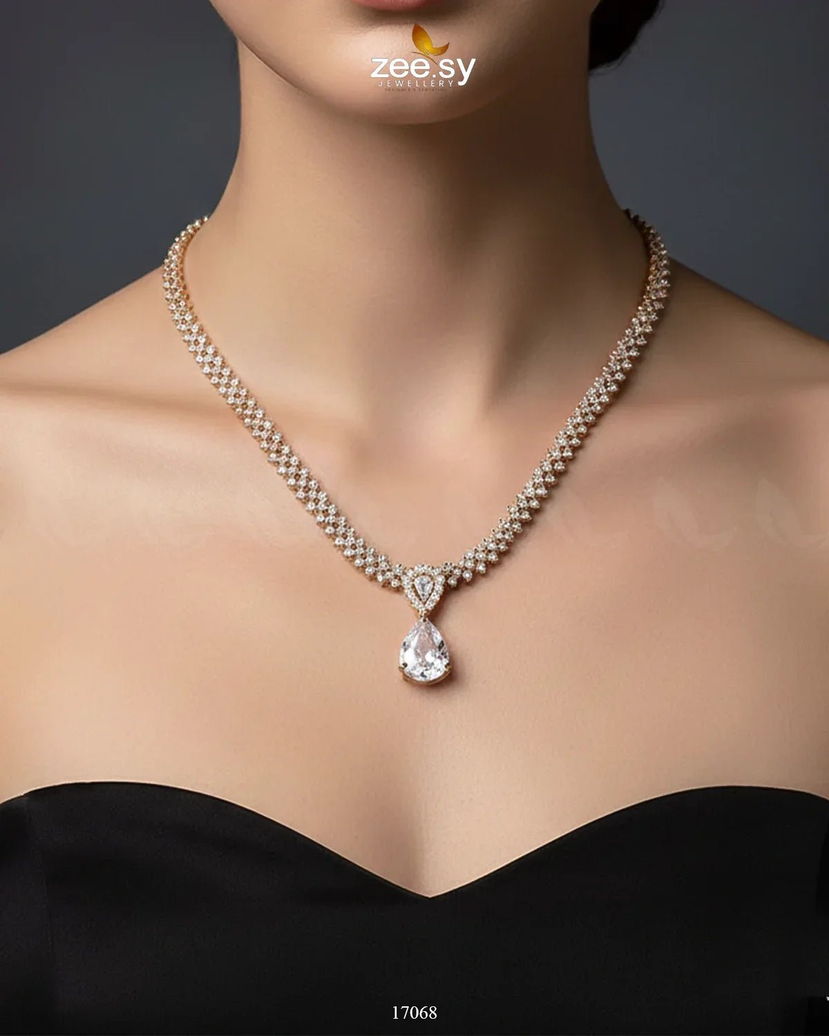 RHS09 Nargis Zircon Necklace set featuring sparkling zircon stones and elegant design, perfect for special occasions.