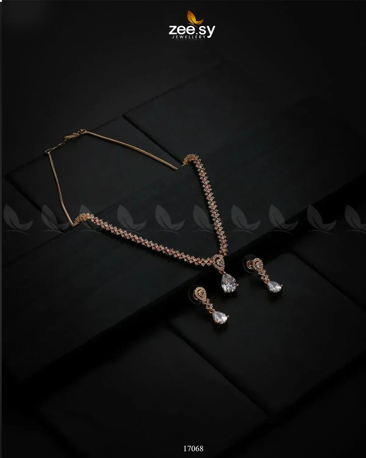 Elegant RHS09 Nargis Zircon Necklace set featuring sparkling zircon stones on a delicate chain.