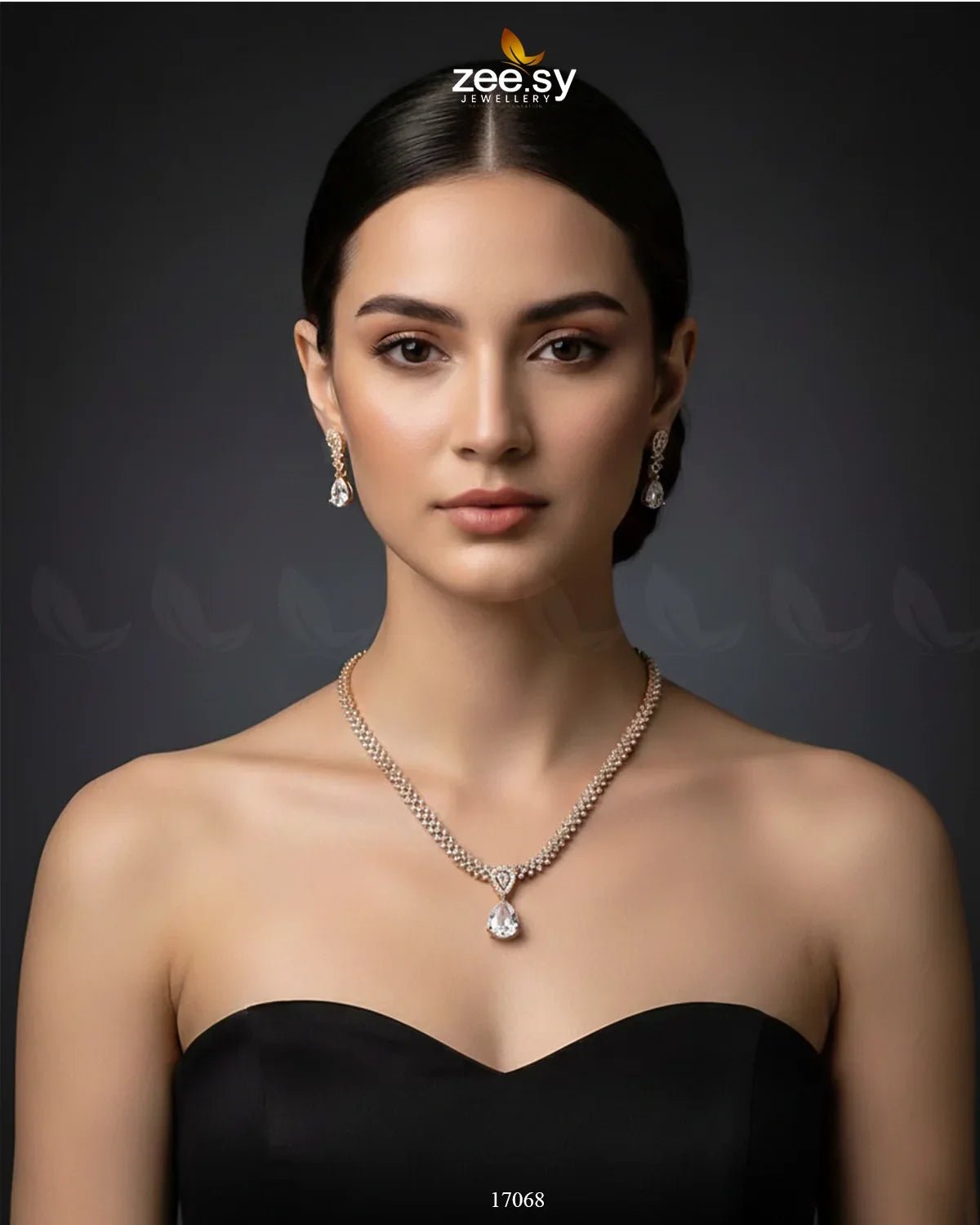 Elegant Nargis Zircon necklace set by RHS09 featuring sparkling zircon stones on a delicate chain.