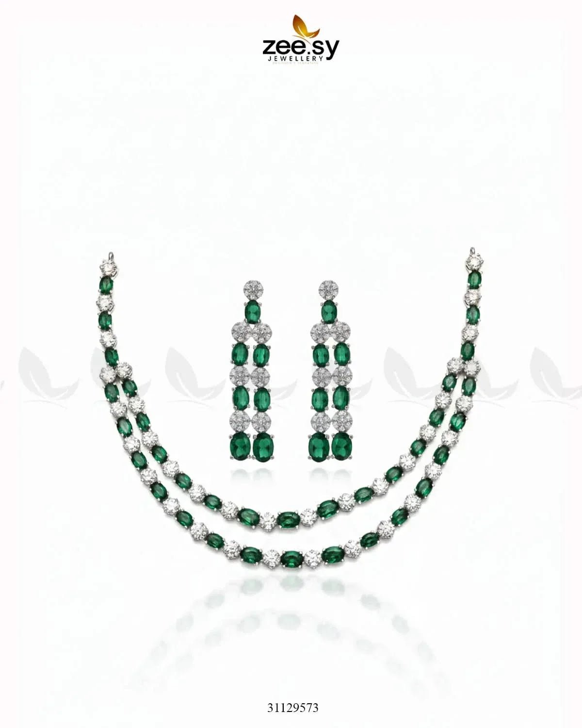 Silver Frost Glimmer Necklace Set Silver Green Necklace Sets - Zeesy Jewellery Pakistan | Premium Artificial & Imitation Jewellery