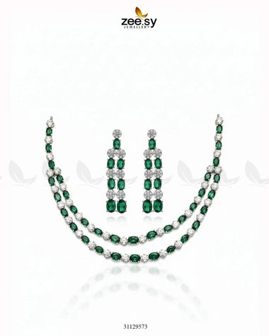 Silver Frost Glimmer Necklace Set Silver Green Necklace Sets - Zeesy Jewellery Pakistan | Premium Artificial & Imitation Jewellery