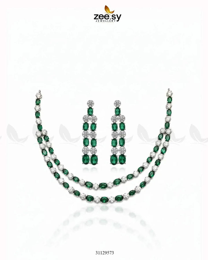 Silver Frost Glimmer Necklace Set Silver Green Necklace Sets - Zeesy Jewellery Pakistan | Premium Artificial & Imitation Jewellery