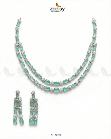 Silver Frost Glimmer Necklace Set Silver Mint Green Necklace Sets - Zeesy Jewellery Pakistan | Premium Artificial & Imitation Jewellery