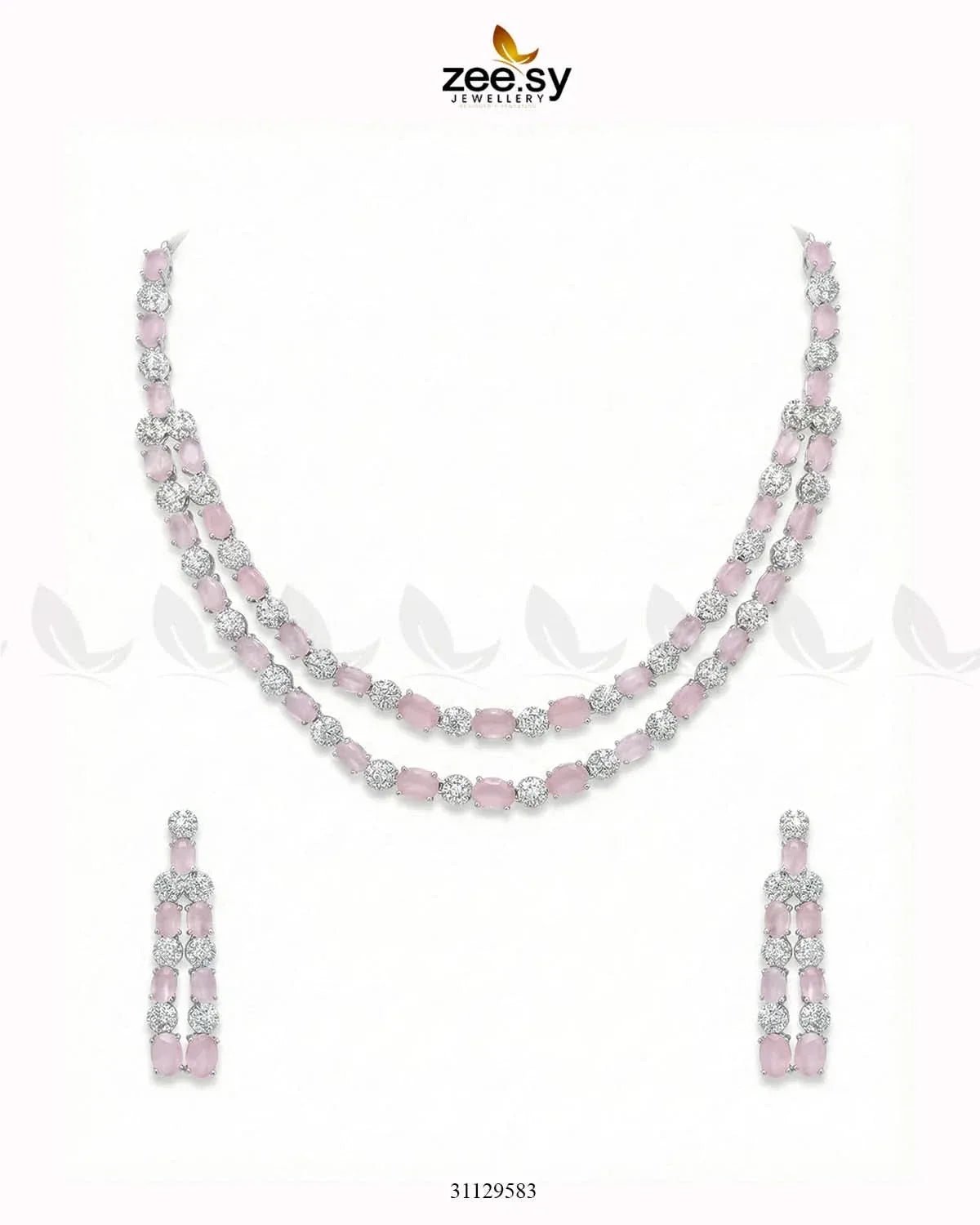 Silver Frost Glimmer Necklace Set Silver Mint Pink Necklace Sets - Zeesy Jewellery Pakistan | Premium Artificial & Imitation Jewellery
