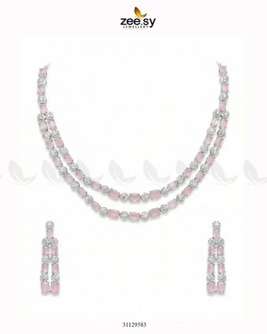 Silver Frost Glimmer Necklace Set Silver Mint Pink Necklace Sets - Zeesy Jewellery Pakistan | Premium Artificial & Imitation Jewellery