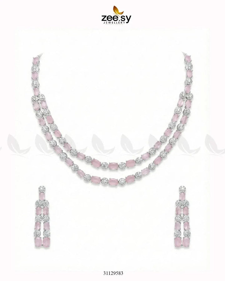 Silver Frost Glimmer Necklace Set Silver Mint Pink Necklace Sets - Zeesy Jewellery Pakistan | Premium Artificial & Imitation Jewellery