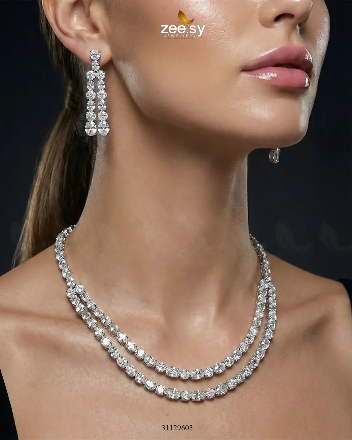 Silver Frost Glimmer Necklace Set Silver White Necklace Sets - Zeesy Jewellery Pakistan | Premium Artificial & Imitation Jewellery