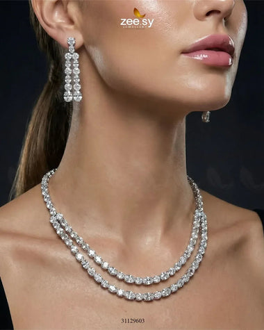 Silver Frost Glimmer Necklace Set Silver White Necklace Sets - Zeesy Jewellery Pakistan | Premium Artificial & Imitation Jewellery
