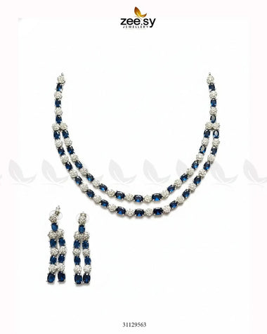 Silver Frost Glimmer Necklace Set Silver Blue Necklace Sets - Zeesy Jewellery Pakistan | Premium Artificial & Imitation Jewellery