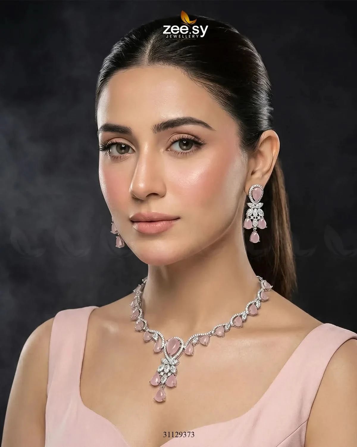 Silver Radiant Drop Necklace Set Necklace Sets - Zeesy Jewellery Pakistan | Premium Artificial & Imitation Jewellery