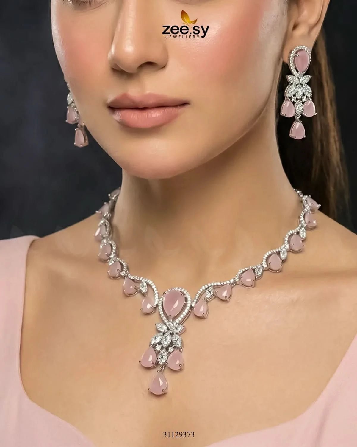 Silver Radiant Drop Necklace Set Necklace Sets - Zeesy Jewellery Pakistan | Premium Artificial & Imitation Jewellery