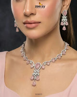 Silver Radiant Drop Necklace Set Necklace Sets - Zeesy Jewellery Pakistan | Premium Artificial & Imitation Jewellery