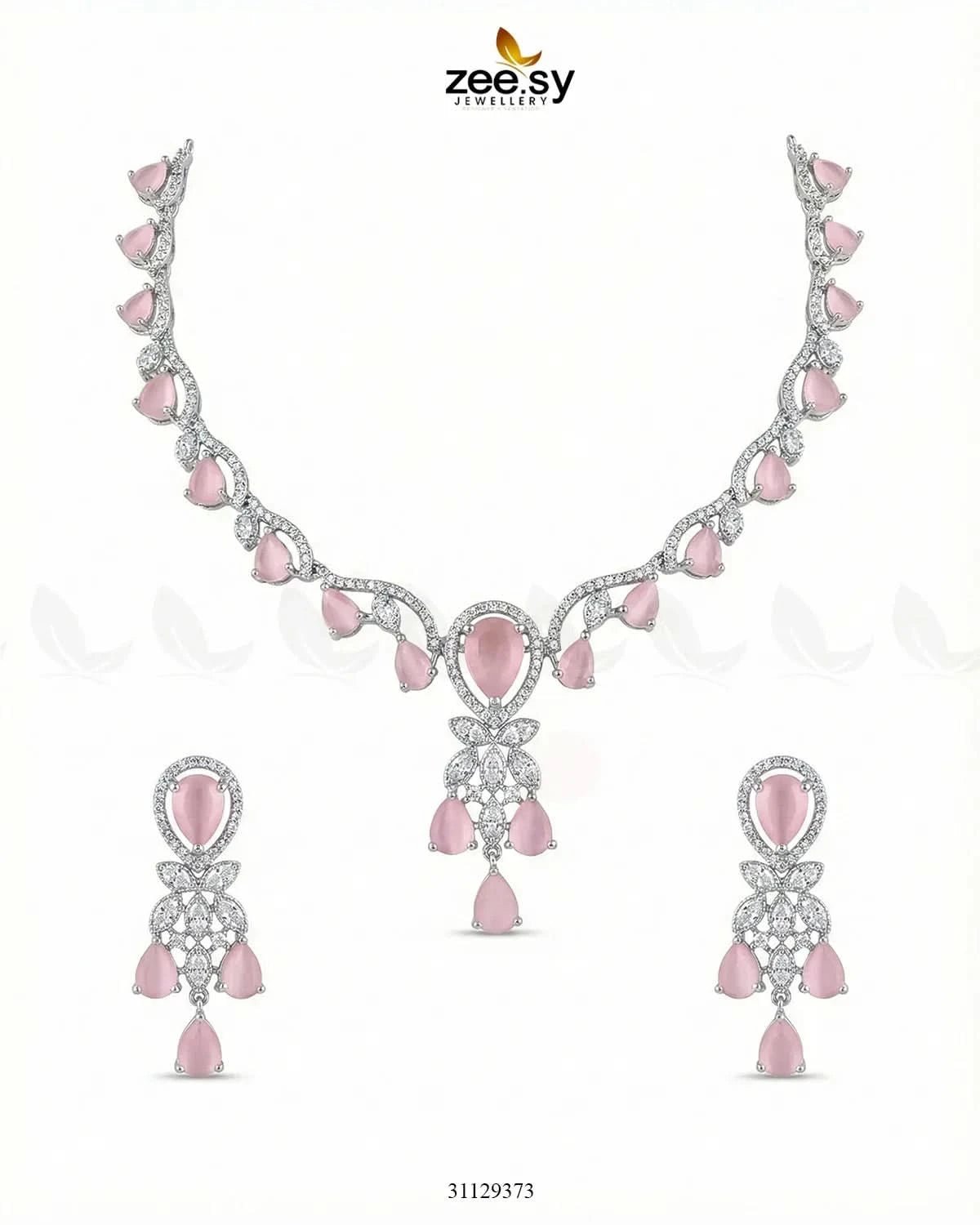 Silver Radiant Drop Necklace Set Silver Mint Green Necklace Sets - Zeesy Jewellery Pakistan | Premium Artificial & Imitation Jewellery