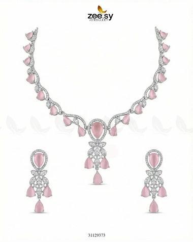 Silver Radiant Drop Necklace Set Silver Mint Green Necklace Sets - Zeesy Jewellery Pakistan | Premium Artificial & Imitation Jewellery
