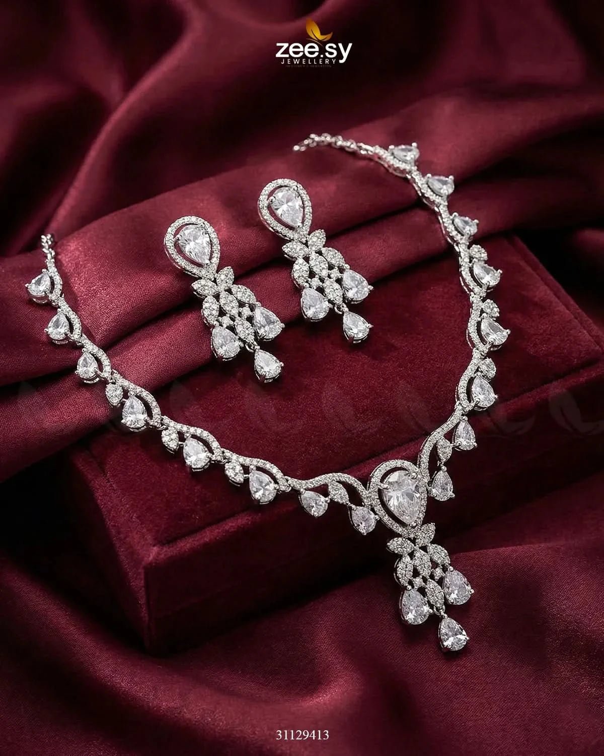 Silver Radiant Drop Necklace Set Necklace Sets - Zeesy Jewellery Pakistan | Premium Artificial & Imitation Jewellery