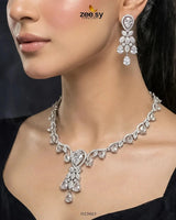 Silver Radiant Drop Necklace Set Necklace Sets - Zeesy Jewellery Pakistan | Premium Artificial & Imitation Jewellery