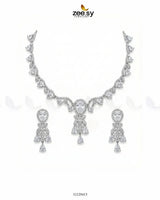 Silver Radiant Drop Necklace Set Silver White Necklace Sets - Zeesy Jewellery Pakistan | Premium Artificial & Imitation Jewellery