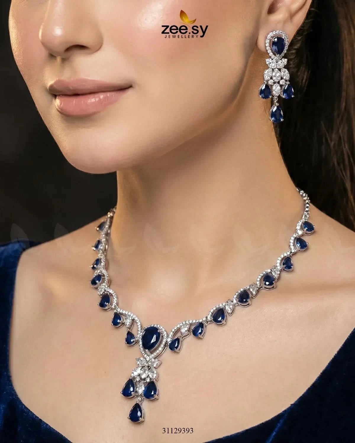 Silver Radiant Drop Necklace Set Necklace Sets - Zeesy Jewellery Pakistan | Premium Artificial & Imitation Jewellery