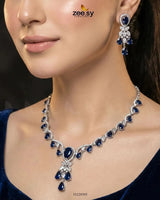 Silver Radiant Drop Necklace Set Necklace Sets - Zeesy Jewellery Pakistan | Premium Artificial & Imitation Jewellery