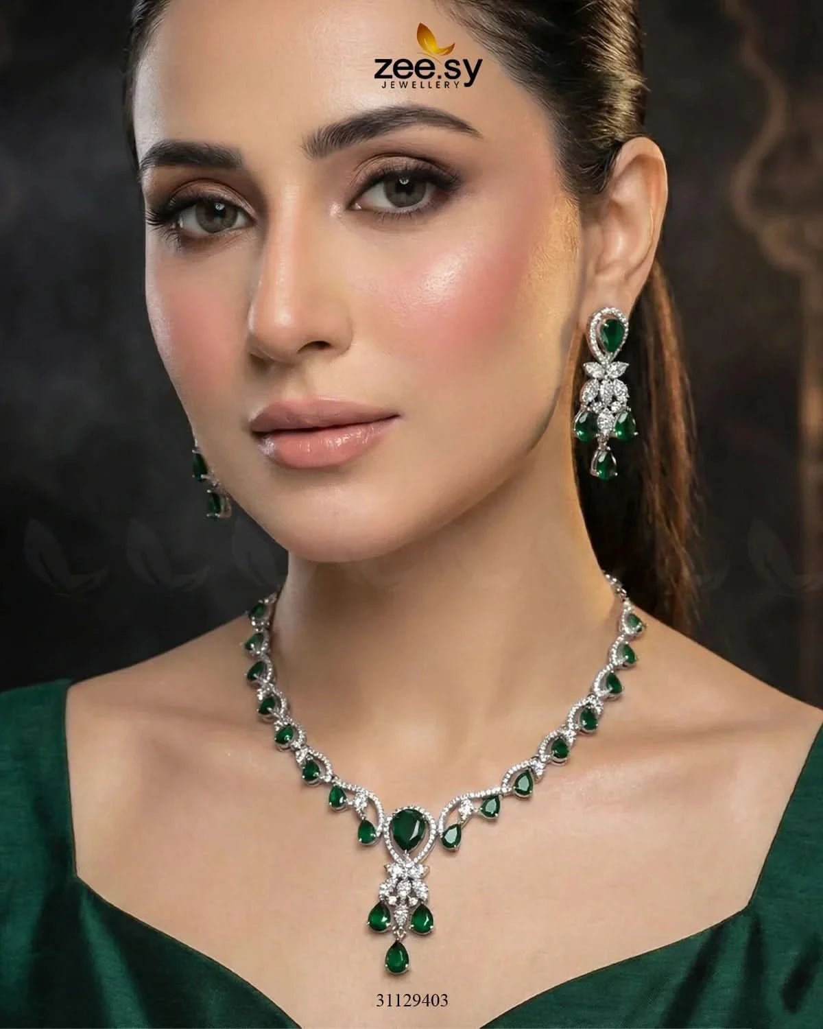 Silver Radiant Drop Necklace Set Necklace Sets - Zeesy Jewellery Pakistan | Premium Artificial & Imitation Jewellery