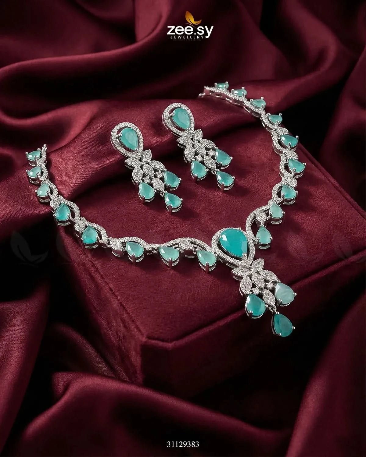 Silver Radiant Drop Necklace Set Necklace Sets - Zeesy Jewellery Pakistan | Premium Artificial & Imitation Jewellery