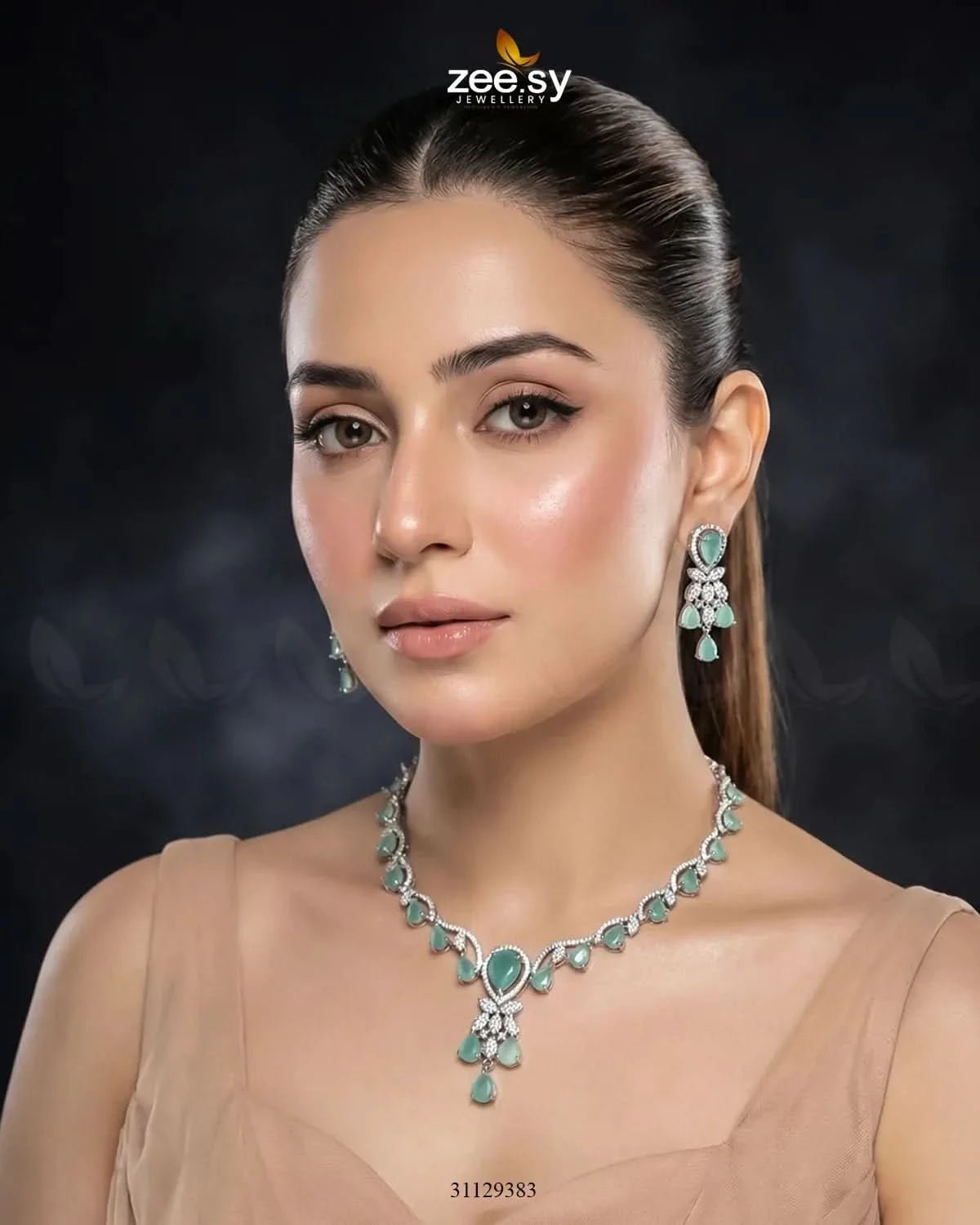 Silver Radiant Drop Necklace Set Necklace Sets - Zeesy Jewellery Pakistan | Premium Artificial & Imitation Jewellery